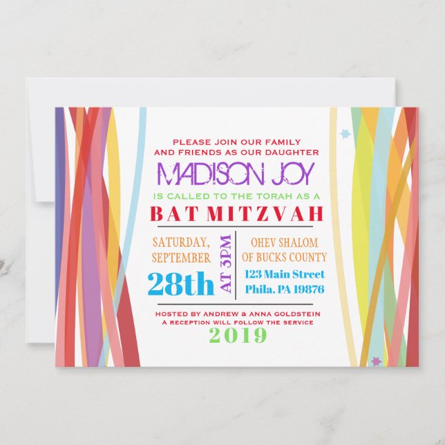 Simple Lines Bat Bar Mitzvah Invitation (Front)