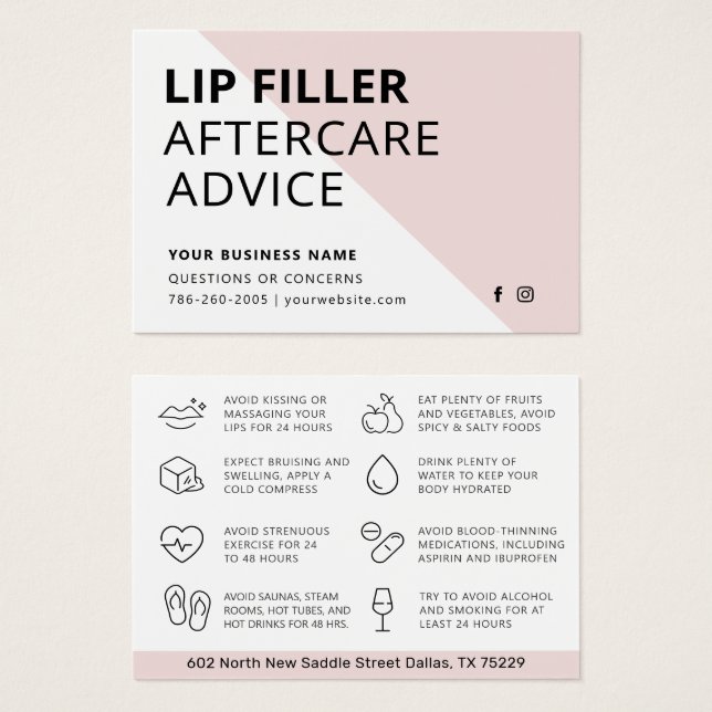 Simple Lip Filler Aftercare Instructions Card (Front & Back)