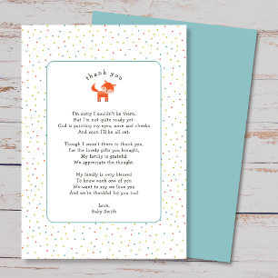 Simple Little Fox thank you note with poem