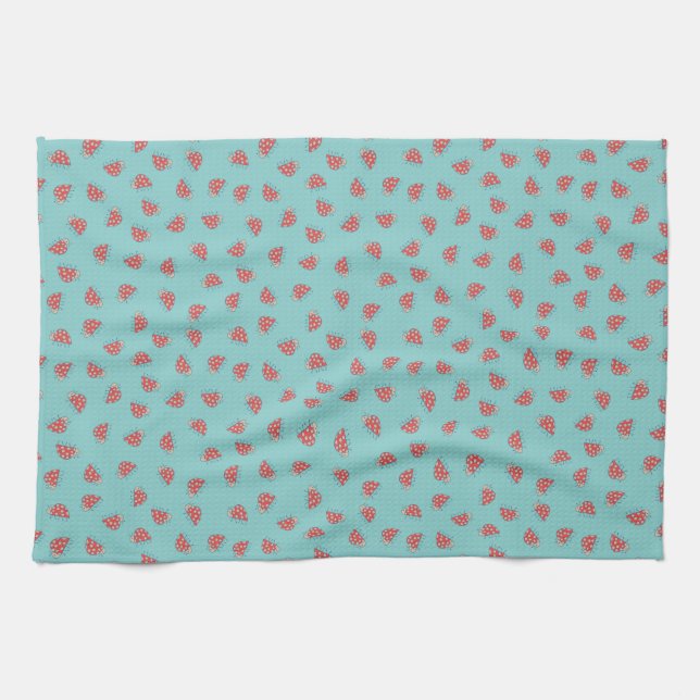 Simple little ladybug on a teal background tea towel (Horizontal)