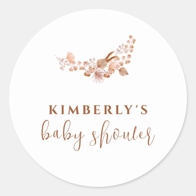Simple Little Wildflower Boho Baby Shower Classic Round Sticker (Front)