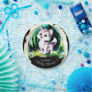 Simple Little Wolf Baby Shower Paper Plate