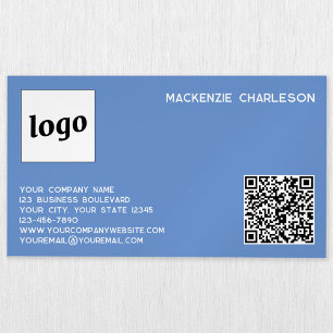 Simple Logo and QR Code Blue Magnetic Business Card