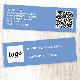 Simple Logo and QR Code Blue Mini Business Card
