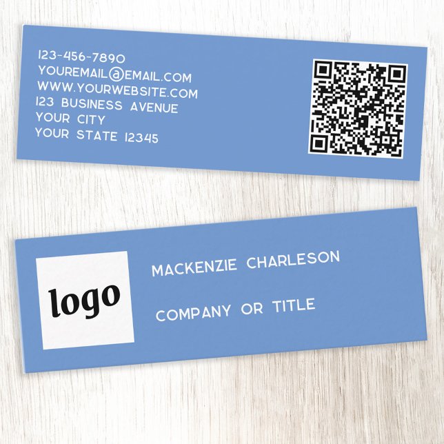 Simple Logo and QR Code Blue Mini Business Card (Simple logo with QR code custom text professional branding sky blue business card)