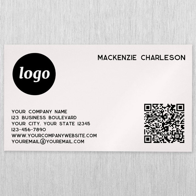 Simple Logo and QR Code Blush Pink Magnetic Business Card (Logo QR card with custom text blush pink magnet business card)
