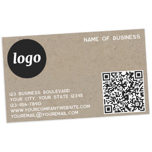 Simple Logo and QR Code Brown Paper Rectangular Sticker
