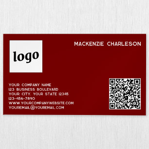 Simple Logo and QR Code Burgundy Red Magnetic Business Card