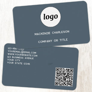 Simple Logo and QR Code Charcoal Gray Business Card