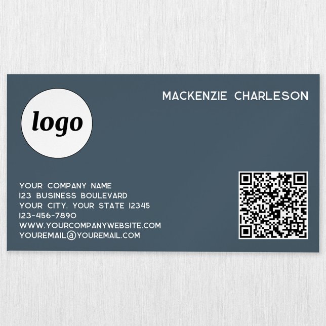 Simple Logo and QR Code Charcoal Gray Magnetic Business Card (Simple logo with custom text QR code business branding promotional magnetic business card)
