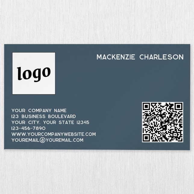 Simple Logo and QR Code Charcoal Gray Magnetic Business Card (Simple logo with custom text QR code business branding promotional magnet business card)