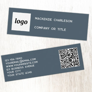 Simple Logo and QR Code Charcoal Gray Mini Business Card