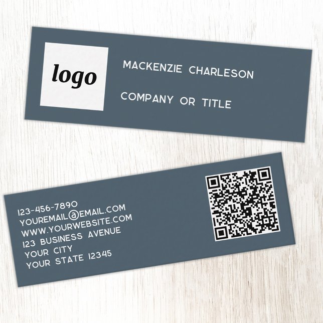 Simple Logo and QR Code Charcoal Gray Mini Business Card (Simple logo with QR code custom text business branding promotional charcoal gray business card
)