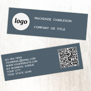 Simple Logo and QR Code Charcoal Gray Mini Business Card