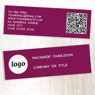 Simple Logo and QR Code Cherry Pink Magenta Mini Business Card