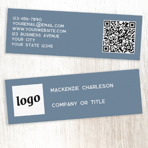 Simple Logo and QR Code Dusty Blue Grey Mini Business Card