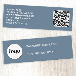 Simple Logo and QR Code Dusty Blue Grey Mini Business Card