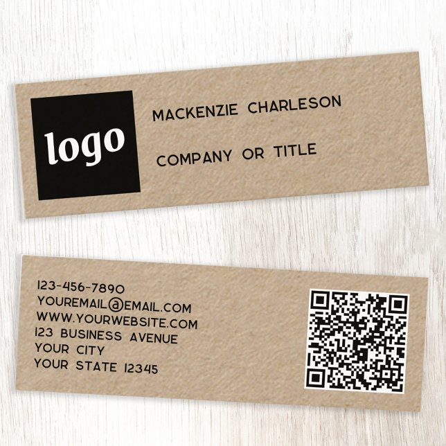 Simple Logo and QR Code Kraft Mini Business Card (Logo QR code and text custom Kraft business cards)