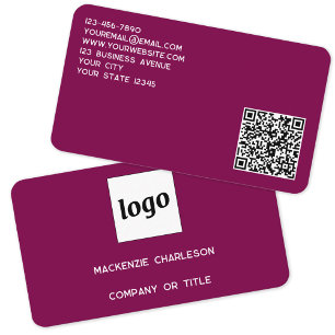 Simple Logo and QR Code Magenta Pink Business Card