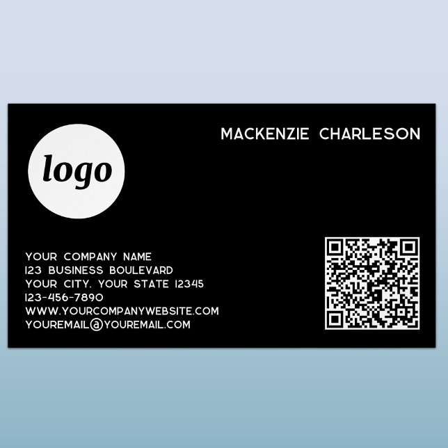 Simple Logo and QR Code Magnetic Business Card (Simple logo with custom text QR code business branding promotional magnetic business card )