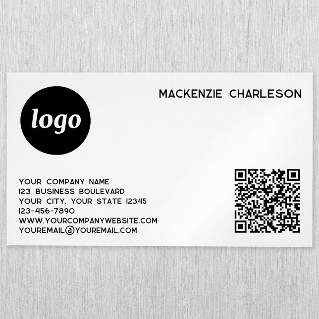 Simple Logo and QR Code Magnetic Business Card (Logo with QR code and custom text magnet business card)