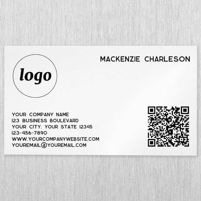 Simple Logo and QR Code Magnetic Business Card (Logo with QR code and custom text magnetic business card)