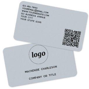 Simple Logo and QR Code Powder Blue Business Card
