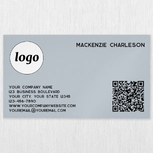 Simple Logo and QR Code Powder Blue Magnetic Business Card