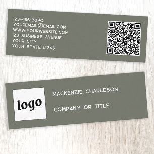 Simple Logo and QR Code Sage Green Mini Business Card