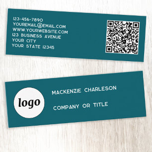 Simple Logo and QR Code Teal Green Mini Business Card