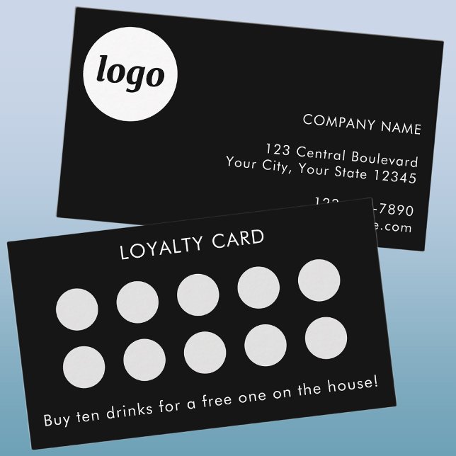 Simple Logo and Text Black Customer Loyalty Card (Simple logo with custom text business promotional customer loyalty reward card)