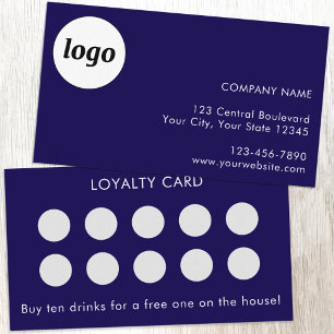 Simple Logo and Text Blue Customer Loyalty Card