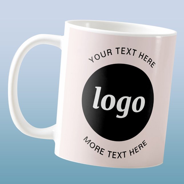 Simple Logo and Text Blush Pink Business Coffee Mug (Logo and text custom business promotional blush pink coffee mug)