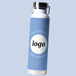 Simple Logo and Text Business Blue Water Bottle<br><div class="desc">Simple logo and custom text design to foster brand loyalty and promote your small business.  Replace the logo with your own,  and change or delete the top and lower text to customise.  Perfect for promotional purposes and to give to employees,  customers and clients.</div>