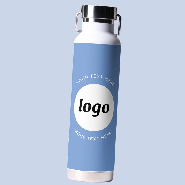 Simple Logo and Text Business Blue Water Bottle (Logo with custom text business branding promotional water bottle)