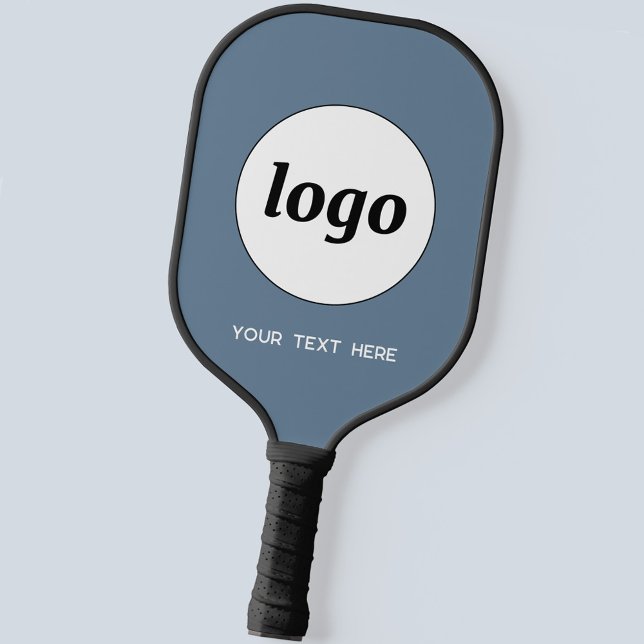 Simple Logo and Text Business Dusty Grey Blue Pickleball Paddle (Logo and custom text business promotional pickleball paddle)