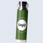 Simple Logo and Text Business Forest Green Water Bottle<br><div class="desc">Simple logo and custom text design to foster brand loyalty and promote your small business.  Replace the logo with your own,  and change or delete the top and lower text to customise.  Perfect for promotional purposes and to give to employees,  customers and clients.</div>