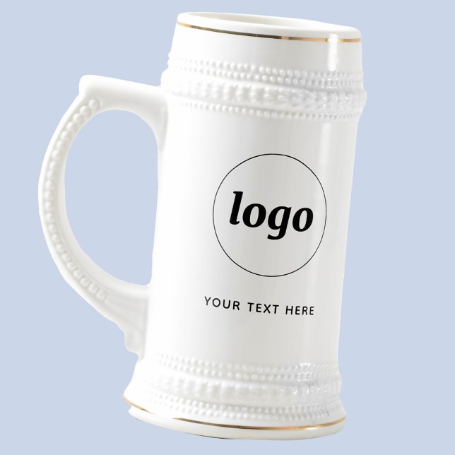 Simple Logo and Text Business Promotional Beer Stein (Simple logo with custom text business branding promotional mug)