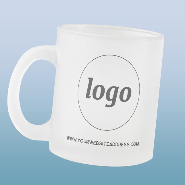 Simple Logo and Text Business Promotional Frosted Glass Coffee Mug (Simple logo with custom text business branding promotional frosted mug)