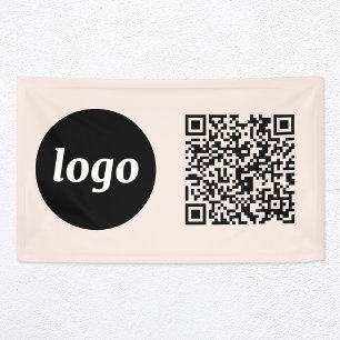 Simple Logo and Text Business QR Code Blush Pink Banner