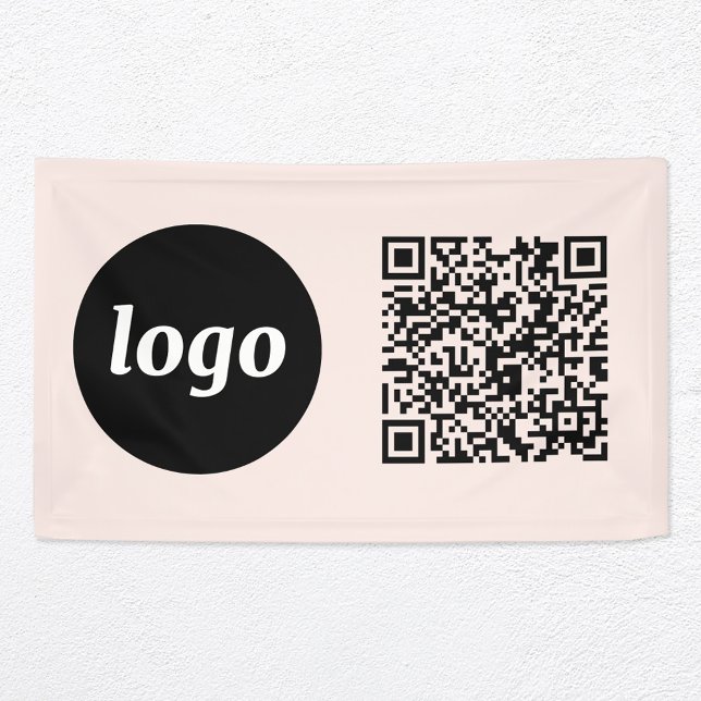Simple Logo and Text Business QR Code Blush Pink Banner (Logo  with QR code business promotional blush pink banner)