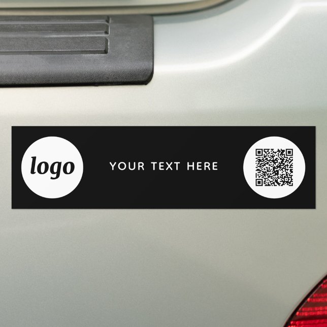 Simple Logo and Text Business QR Code Promotional Bumper Sticker (Simple logo with custom text QR code business branding promotional bumper sticker)