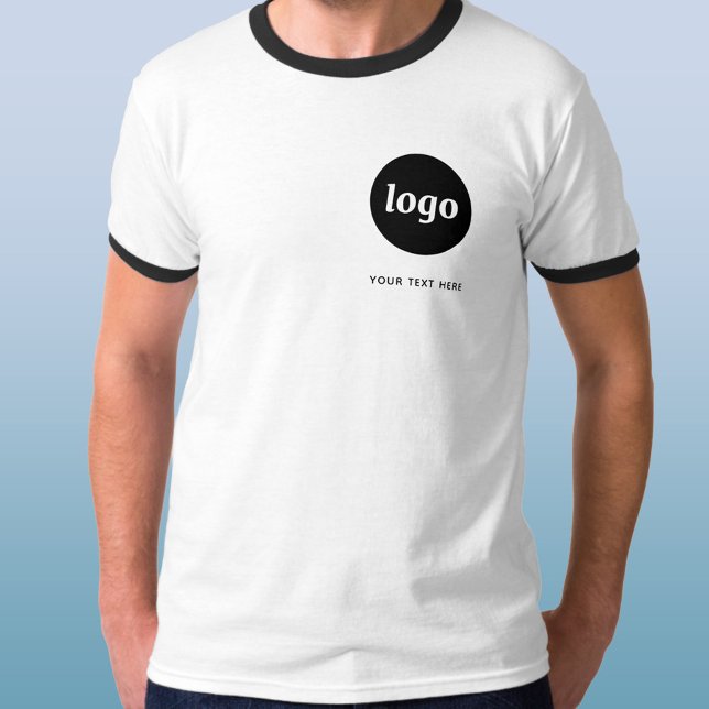Simple Logo and Text Business T-Shirt (Simple logo with custom text business branding promotional ringer t-shirt)