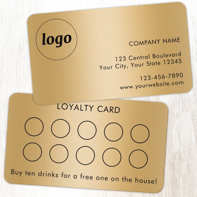 Simple Logo and Text Customer Loyalty Card Gold (Simple logo with custom text business branding promotional faux gold metallic customer loyalty card)