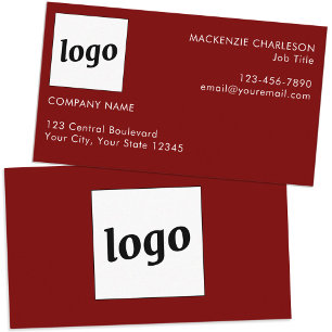 Simple Logo and Text Dark Burgundy Red Business Card