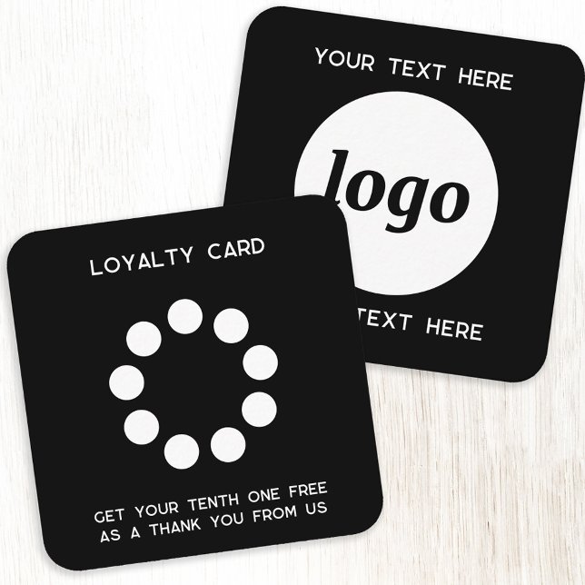 Simple Logo and Text Promotional Loyalty Card (Simple logo with custom text business branding promotional black and white customer loyalty card)
