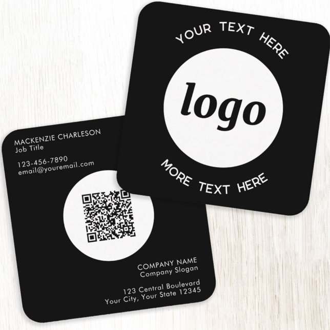 Simple Logo and Text QR Code Black Square Business Card (Creator Uploaded)
