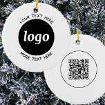 Simple Logo and Text QR Code Ceramic Tree Decoration<br><div class="desc">Simple minimalist logo and custom text with QR code to promote your business in the winter Holidays.  Replace the logo,  QR code and text with your own to customise,  and change the background and text colour to match your own branding.</div>