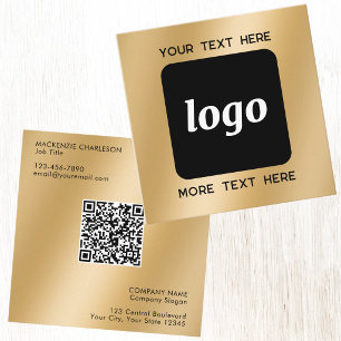 Simple Logo and Text QR Code Gold Square Business Card