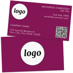 Simple Logo and Text QR Code Magenta Pink Business Card